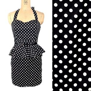 Grass Collection Retro Polka Dot Peplum Wiggle Dress
